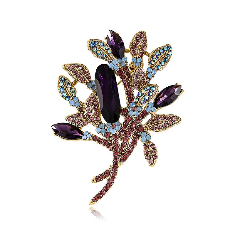 SKEDS Vintage Classic Luxury Rhinestone Flower Shiny Boutique Brooches For Women Fashon Decoration Crystal Clothing Coat Pins