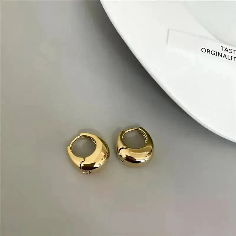 2Pcs New Classic Gold Color Plated Metal Hoop Earrings For Women, Fashion Jewelry Temperament Girls Daily Wear Stud Earrings