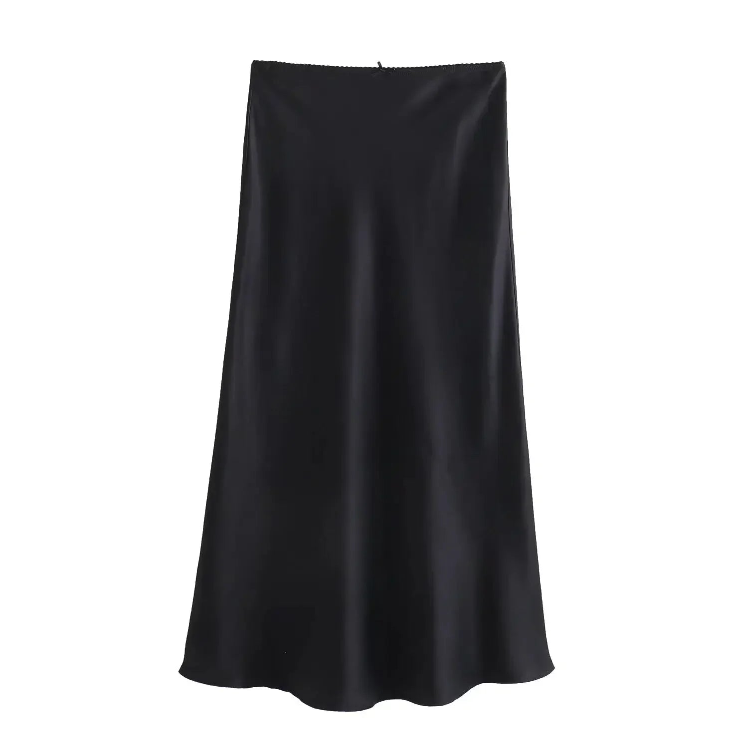 TRAF Women Fashion 2024 Spring New Satin Texture Bow Decoration Vintage Chic Female High Waist H Line Long Skirts Mujer