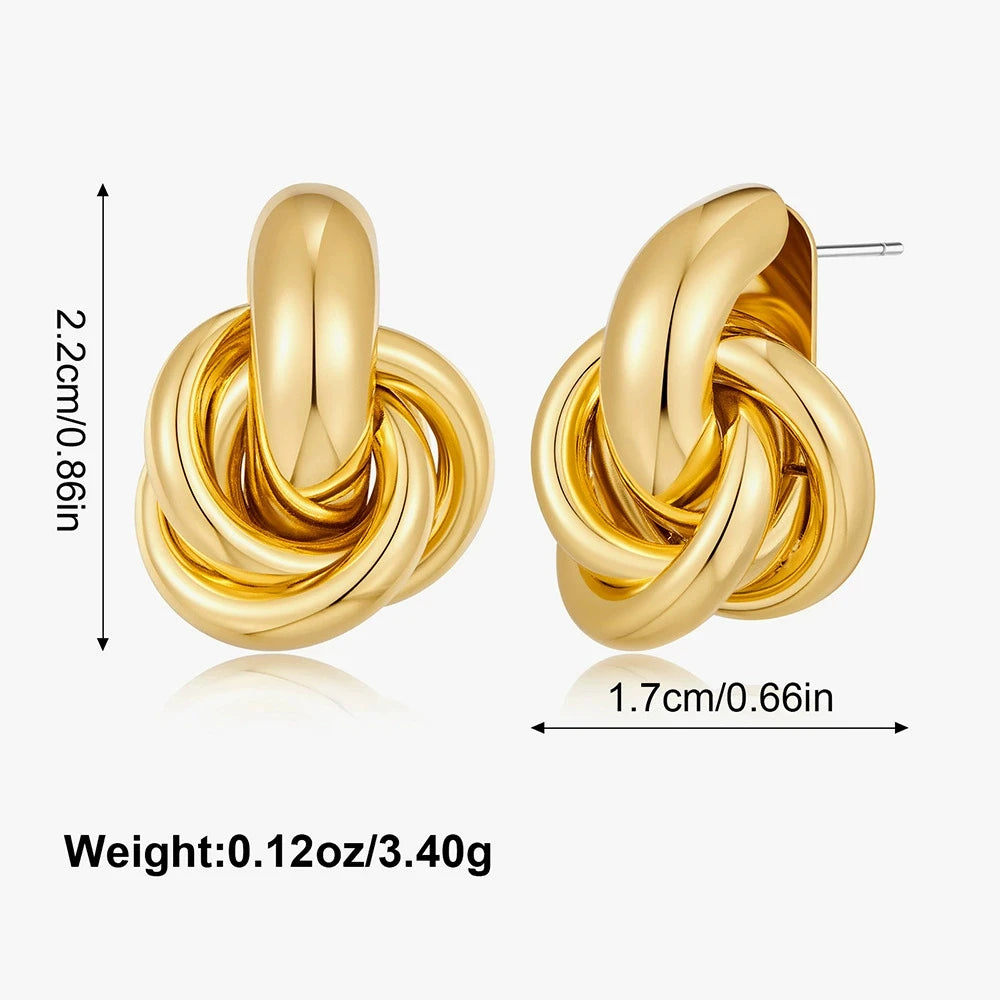 Htpwe Fashion Round Double Ring Metal Stud Earrings For Women Men Gold Silver Geometric Retro Stud Earring Party Daily Jewelry