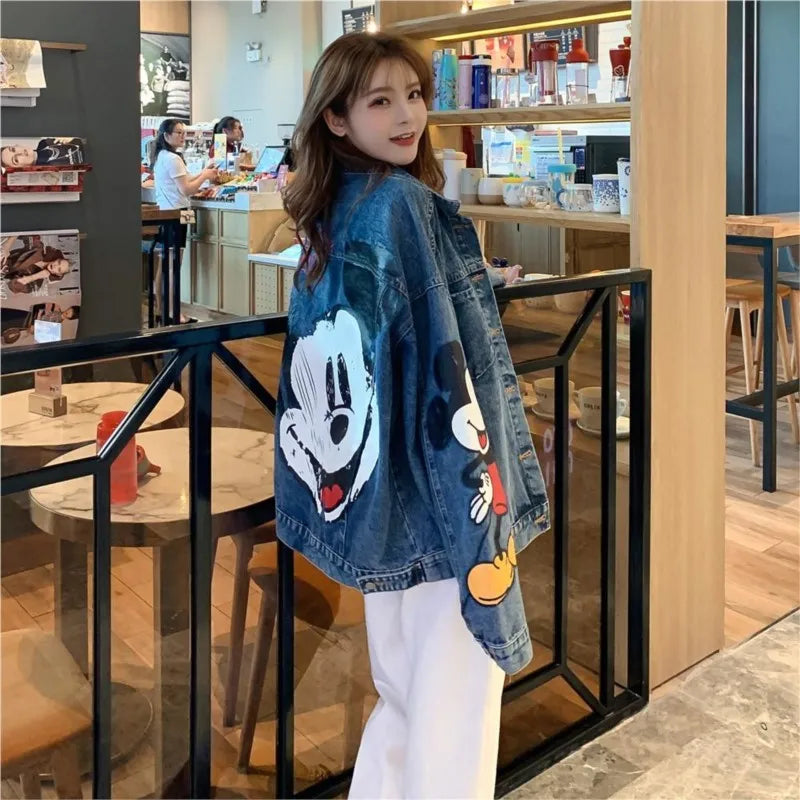 Boutique Cartoon Clothing Mickey Printed Denim Jacket Women Spring And Autumn Loose Large Size Jacket Cartoon Casual loose Top
