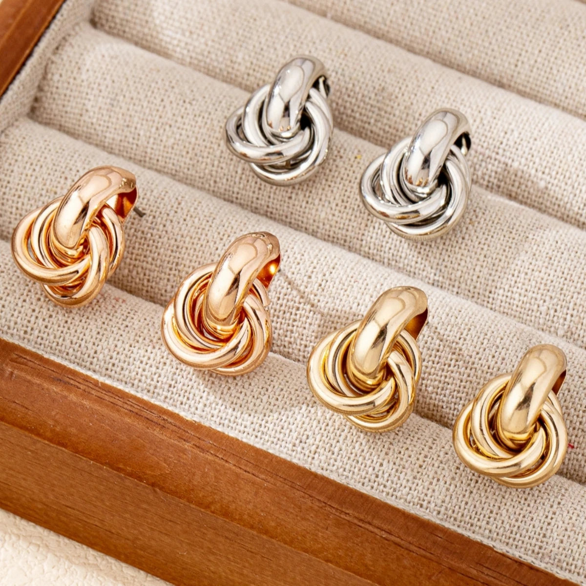 Htpwe Fashion Round Double Ring Metal Stud Earrings For Women Men Gold Silver Geometric Retro Stud Earring Party Daily Jewelry
