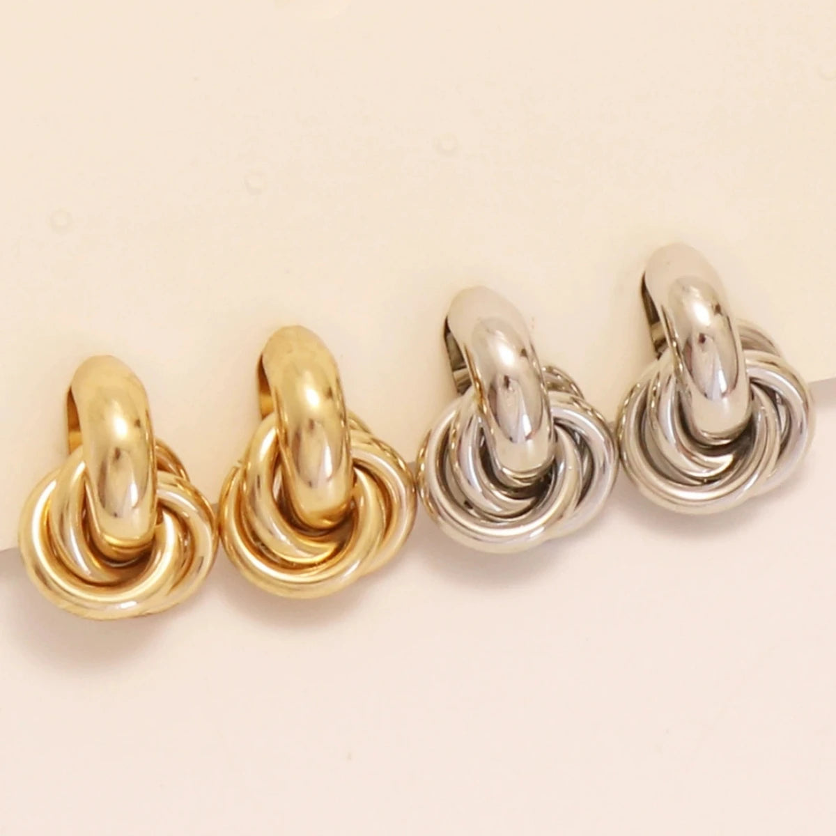 Htpwe Fashion Round Double Ring Metal Stud Earrings For Women Men Gold Silver Geometric Retro Stud Earring Party Daily Jewelry