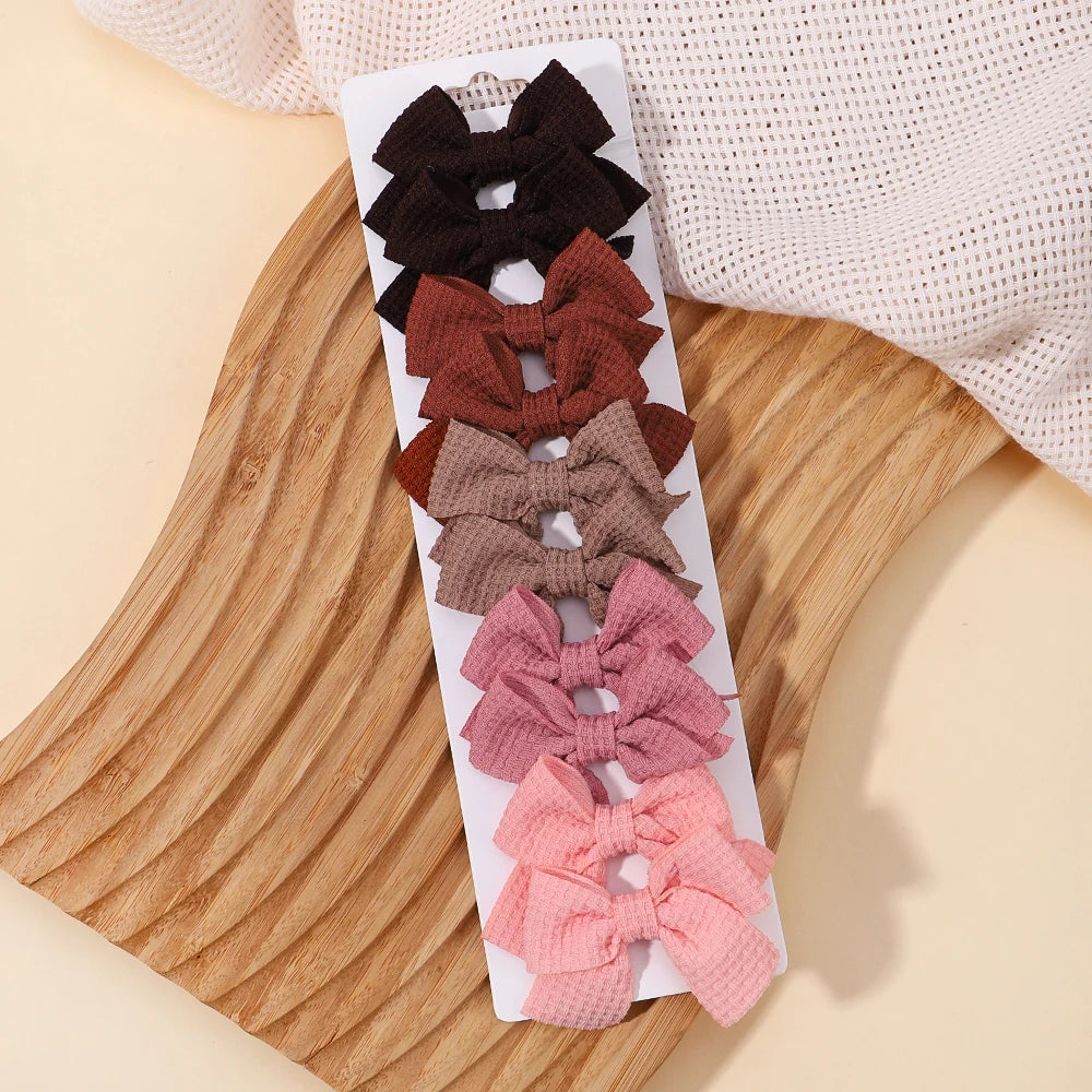 10Pcs/Set Colorful Soft Cotton Bow Hairpins Sweet Plaid Design Mini Hair Clips Toddler BarrettesFor Baby Girls Hair Accessories