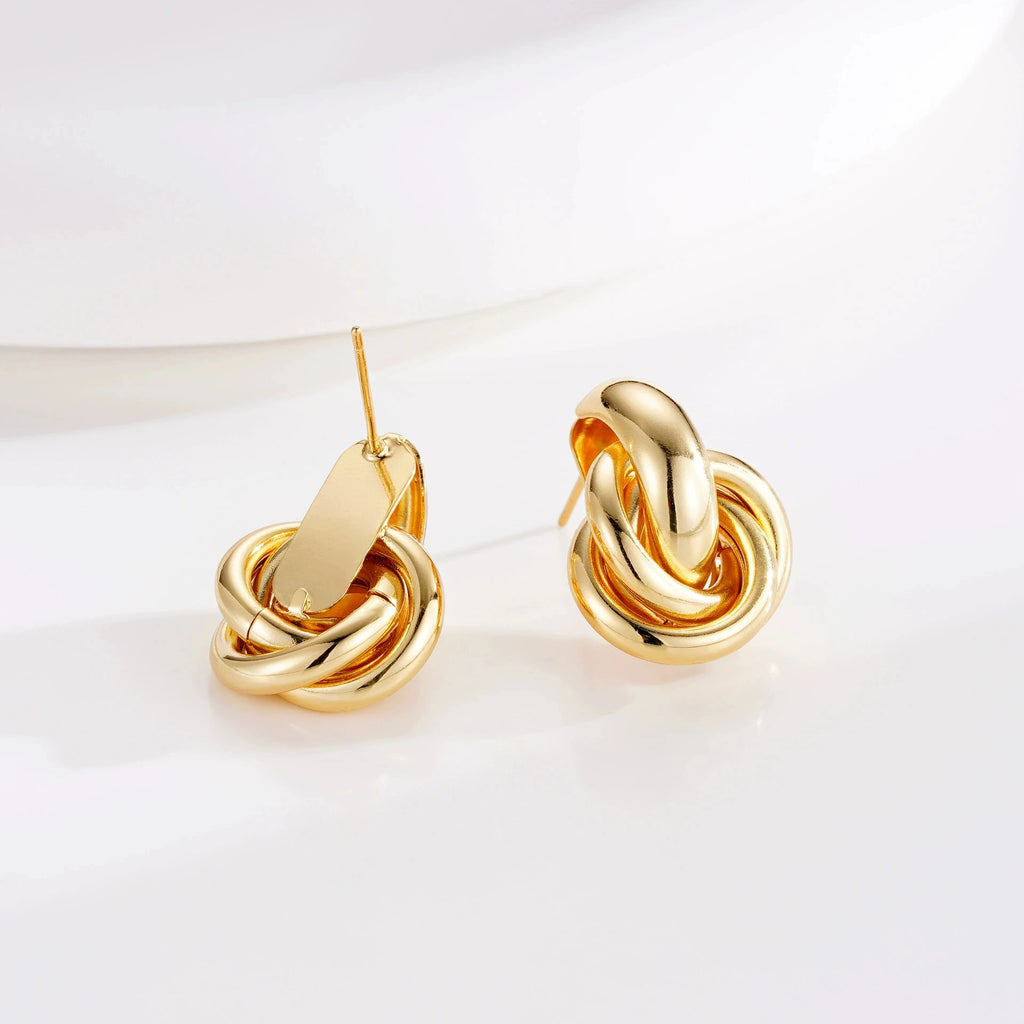 Htpwe Fashion Round Double Ring Metal Stud Earrings For Women Men Gold Silver Geometric Retro Stud Earring Party Daily Jewelry