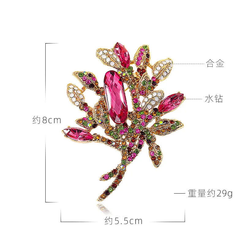 SKEDS Vintage Classic Luxury Rhinestone Flower Shiny Boutique Brooches For Women Fashon Decoration Crystal Clothing Coat Pins