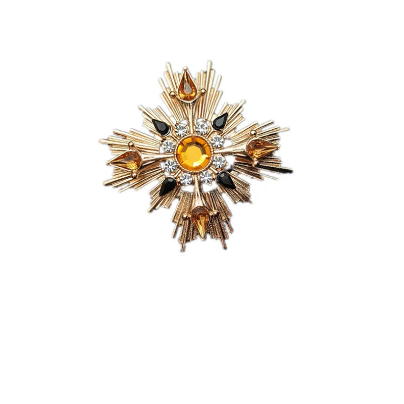 Vintage Women Girls Fashion Crystal Cross Baroque Style Badges Brooch Elegant Lady Classic Boutique Suit Clothing Pin Buckles