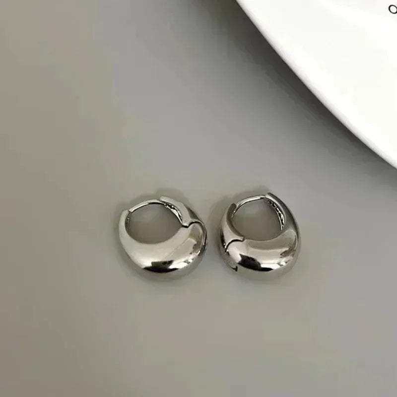 2Pcs New Classic Gold Color Plated Metal Hoop Earrings For Women, Fashion Jewelry Temperament Girls Daily Wear Stud Earrings