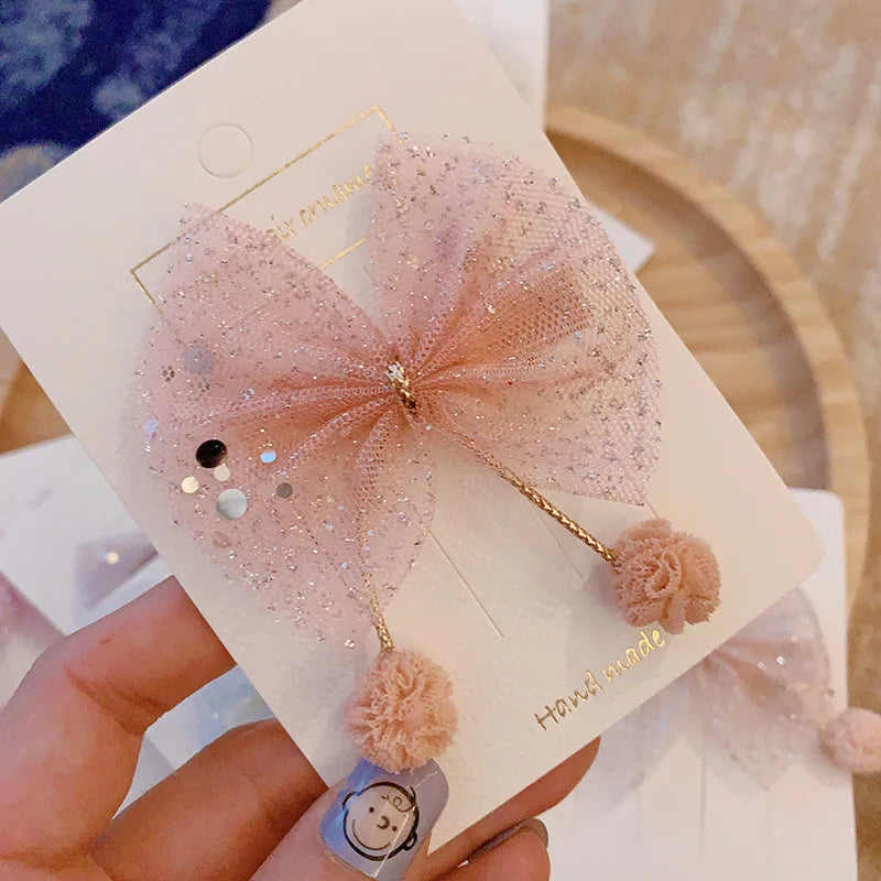1PCS New Plush Ball Organza Hair Bows Hair Accessories Princess Hair Clips Girls Flower Crown Hair Ornaments Rim Hairpin