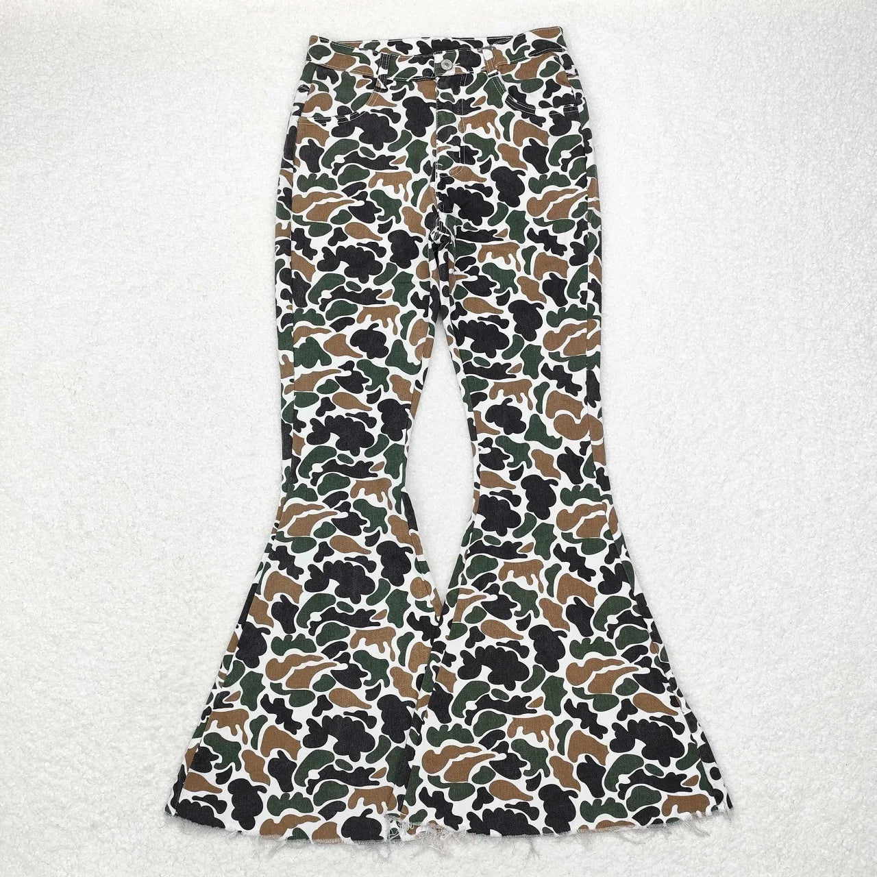 Wholesale Adult Women Leopard Stripes Denim Jeans Adjustable Bell Bottom Pants Pocket Woman Trousers Boutique Clothing