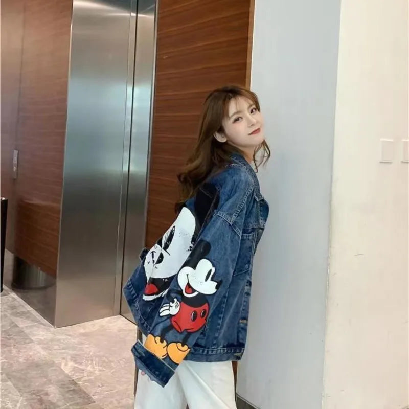 Boutique Cartoon Clothing Mickey Printed Denim Jacket Women Spring And Autumn Loose Large Size Jacket Cartoon Casual loose Top