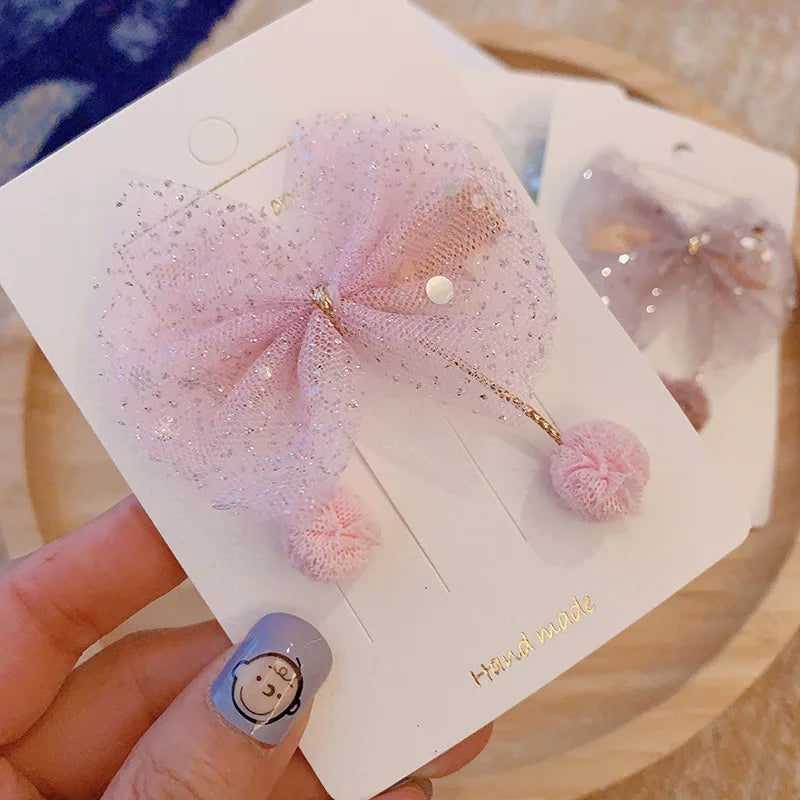 1PCS New Plush Ball Organza Hair Bows Hair Accessories Princess Hair Clips Girls Flower Crown Hair Ornaments Rim Hairpin