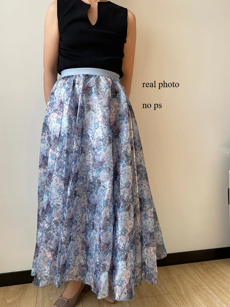 Polished Luster Lurex Midi Skirt Women's Chic Retro Vintage  Classic Skirt Boutique Clothing