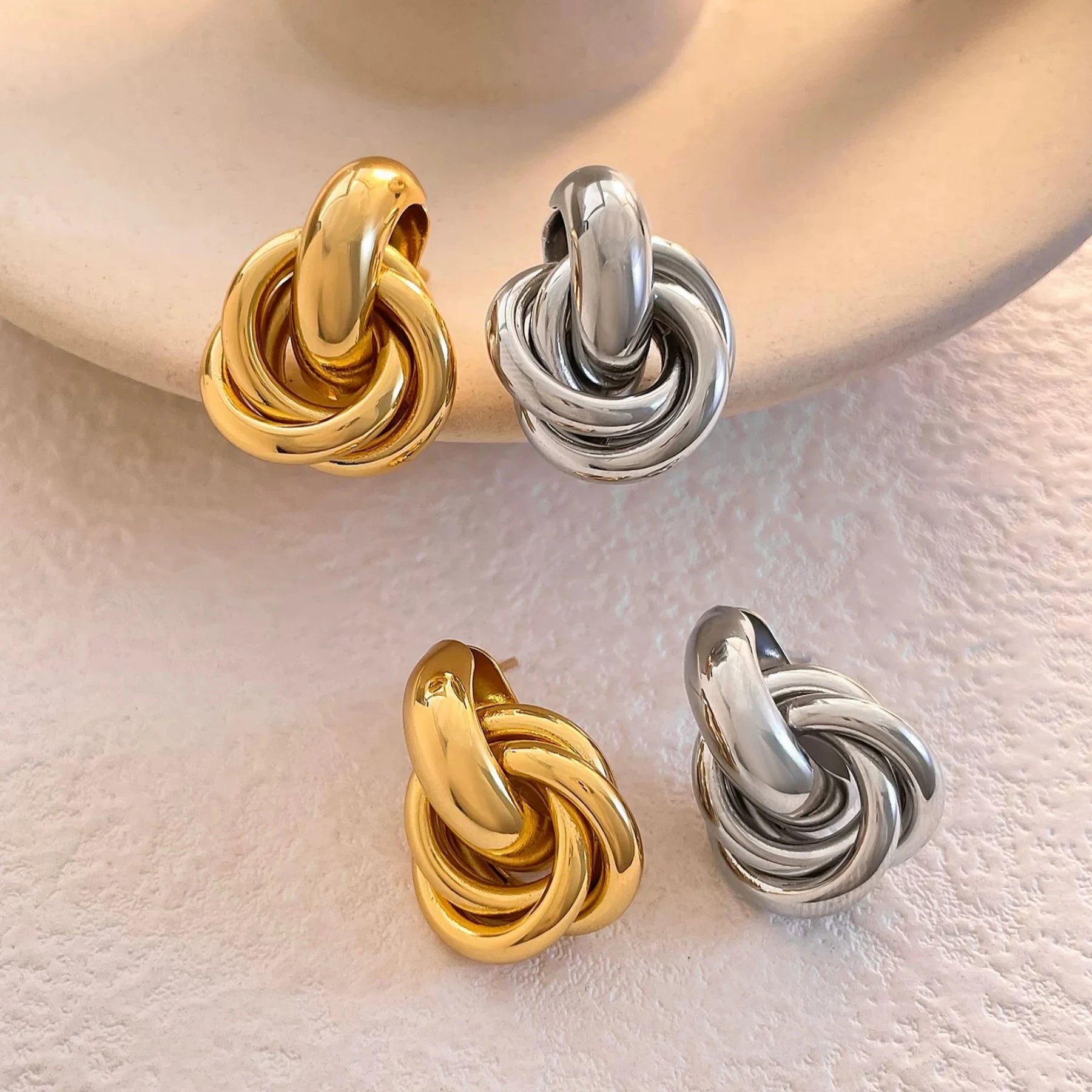 Htpwe Fashion Round Double Ring Metal Stud Earrings For Women Men Gold Silver Geometric Retro Stud Earring Party Daily Jewelry