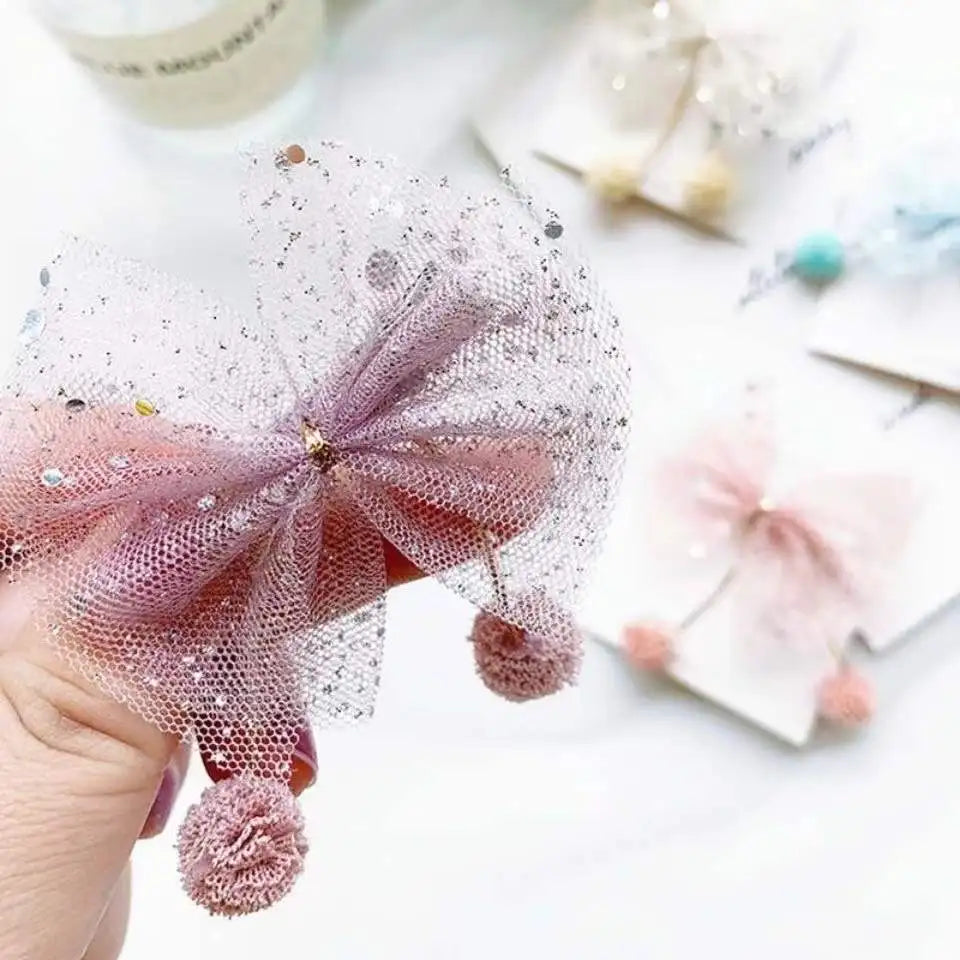 1PCS New Plush Ball Organza Hair Bows Hair Accessories Princess Hair Clips Girls Flower Crown Hair Ornaments Rim Hairpin