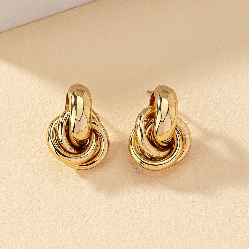 Htpwe Fashion Round Double Ring Metal Stud Earrings For Women Men Gold Silver Geometric Retro Stud Earring Party Daily Jewelry