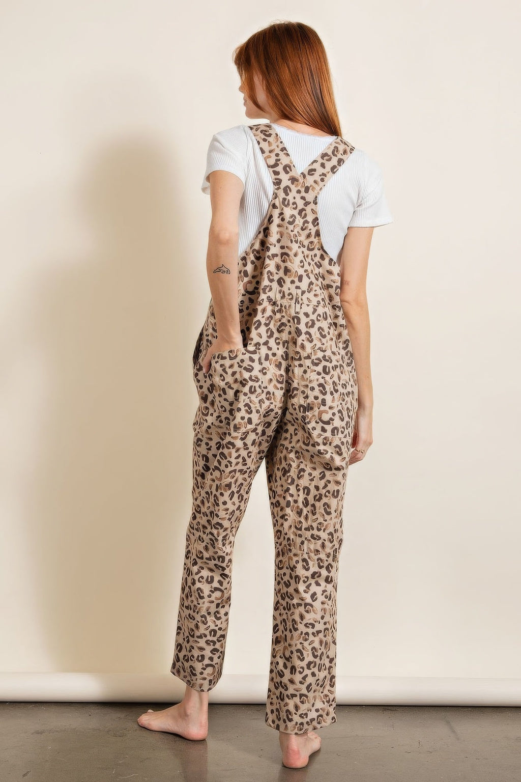 WildForm Cotton Leopard Print Jumpsuit – Khaki