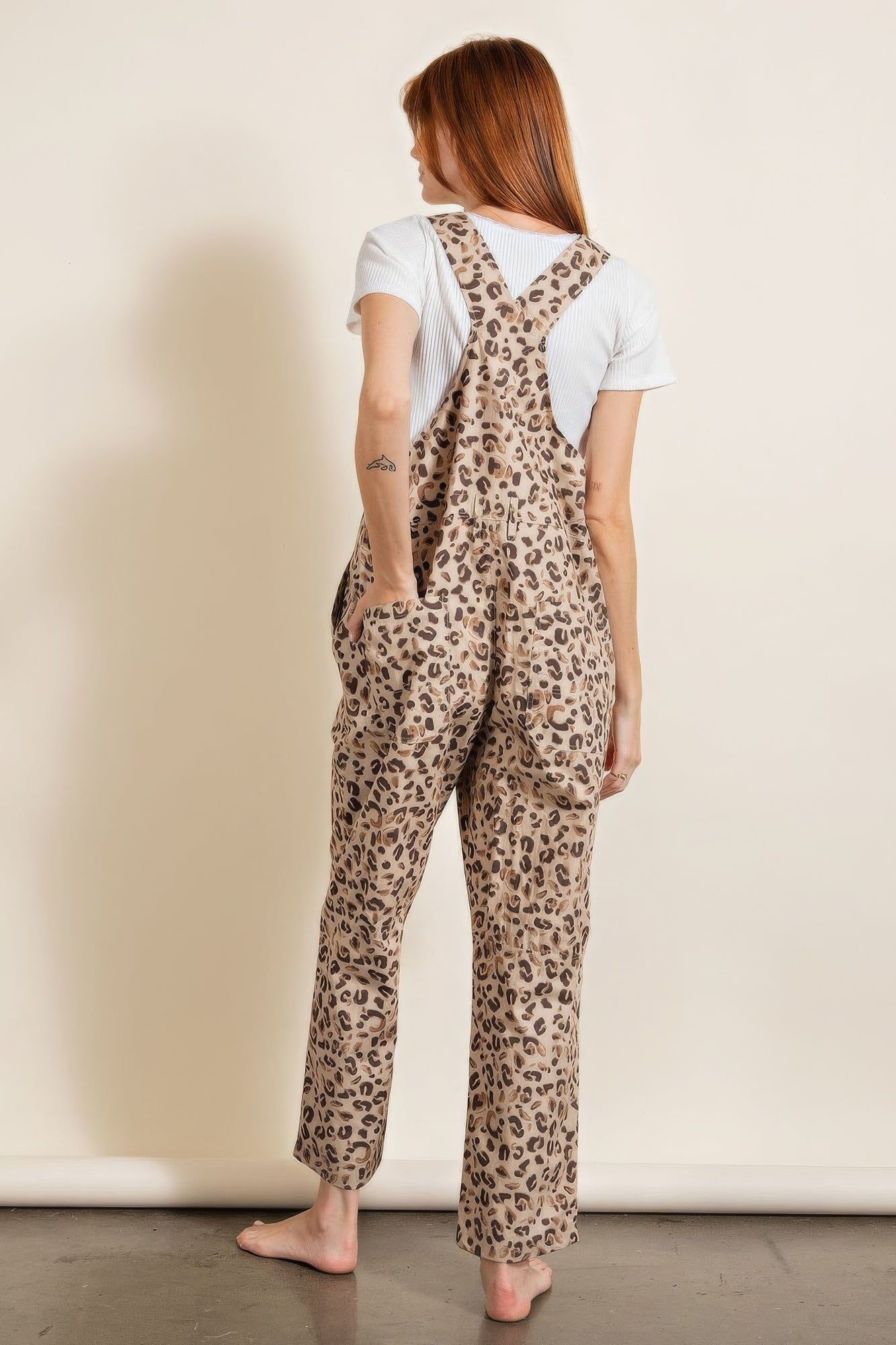 WildForm Cotton Leopard Print Jumpsuit – Khaki