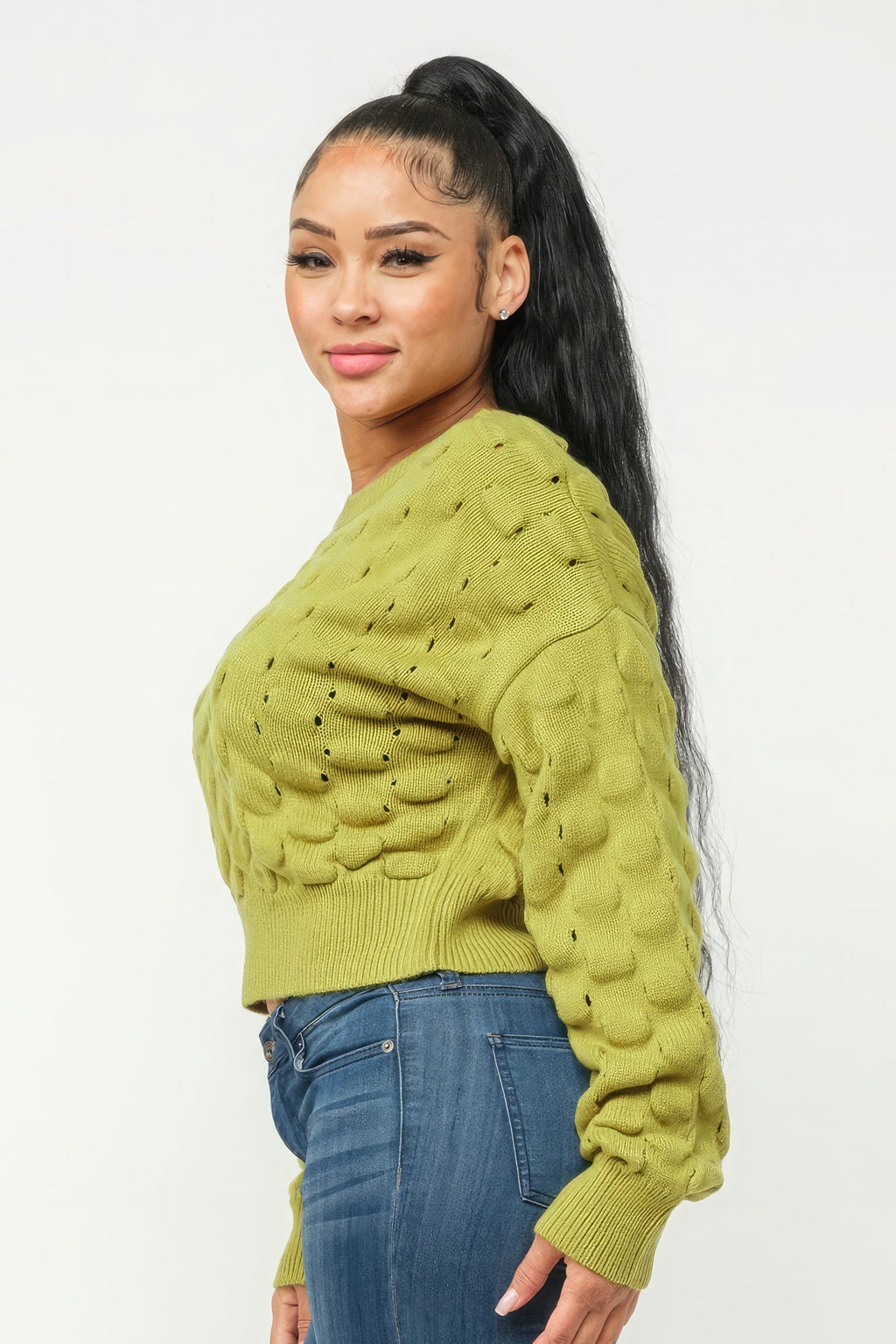 Avocado Grid Sweater Top