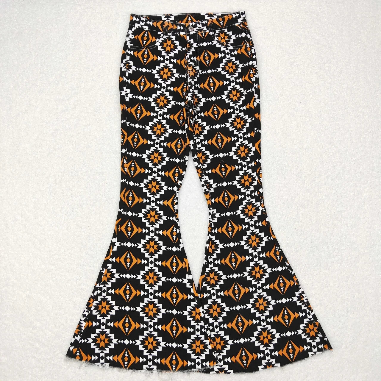 Wholesale Adult Women Leopard Stripes Denim Jeans Adjustable Bell Bottom Pants Pocket Woman Trousers Boutique Clothing