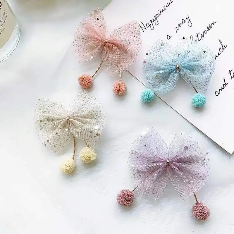 1PCS New Plush Ball Organza Hair Bows Hair Accessories Princess Hair Clips Girls Flower Crown Hair Ornaments Rim Hairpin