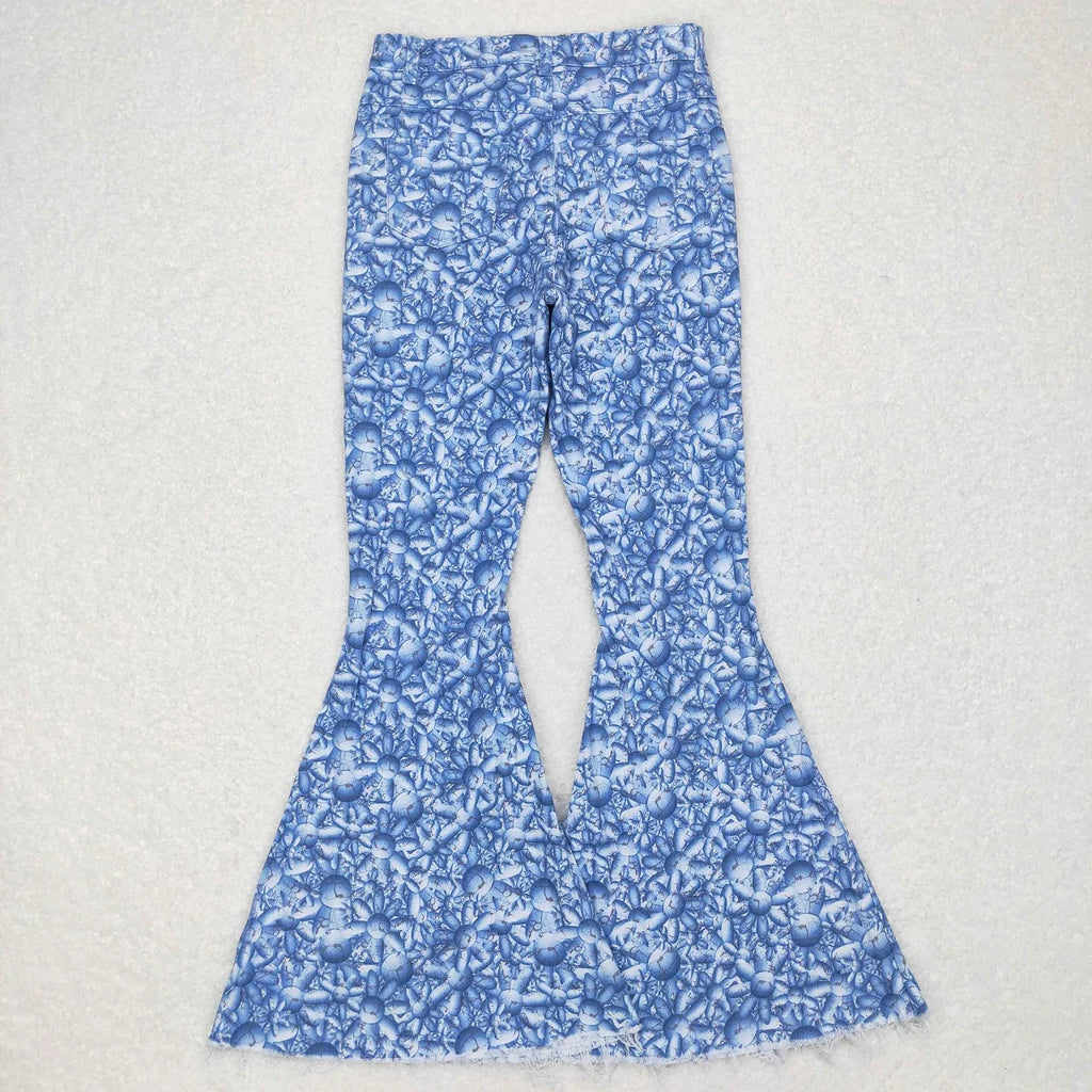 Wholesale Adult Women Leopard Stripes Denim Jeans Adjustable Bell Bottom Pants Pocket Woman Trousers Boutique Clothing