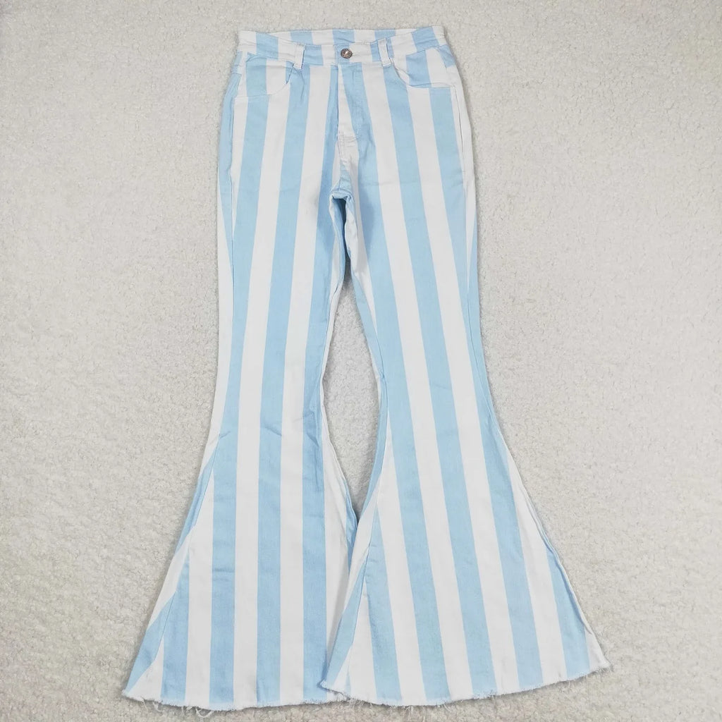 Wholesale Adult Women Leopard Stripes Denim Jeans Adjustable Bell Bottom Pants Pocket Woman Trousers Boutique Clothing