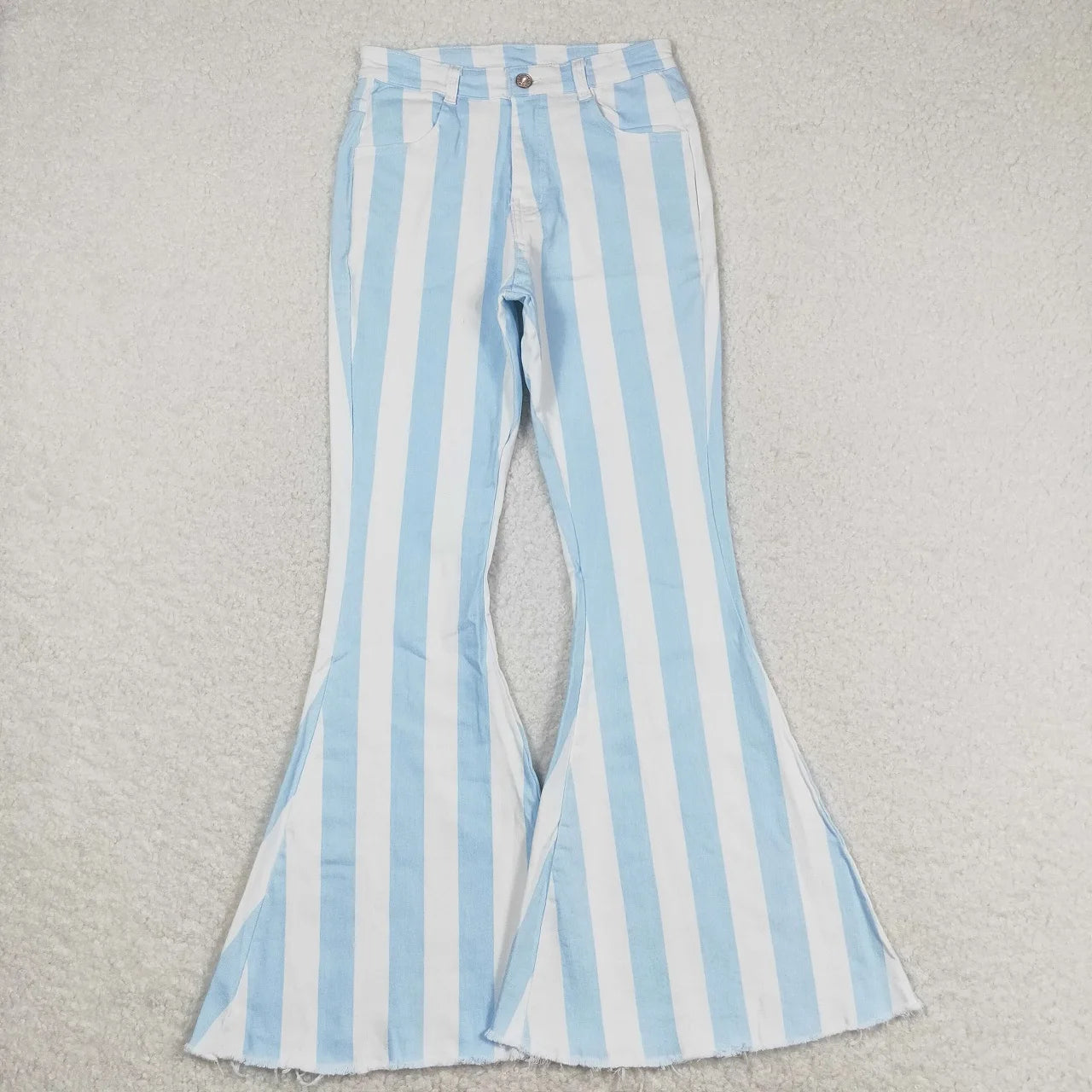 Wholesale Adult Women Leopard Stripes Denim Jeans Adjustable Bell Bottom Pants Pocket Woman Trousers Boutique Clothing