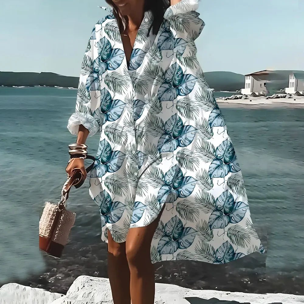 Female Clothing Lapel Collar Shirt Dresses Fashion Women's Long Sleeve Shirts Skirts Chain Pattern 3D Printing Boutique Dress
