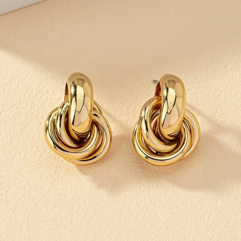 Htpwe Fashion Round Double Ring Metal Stud Earrings For Women Men Gold Silver Geometric Retro Stud Earring Party Daily Jewelry